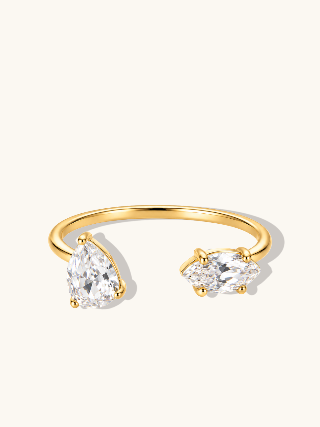 Asymmetrischer Zirkonia Ring Gold mit Tropfen- und Navette-Stein