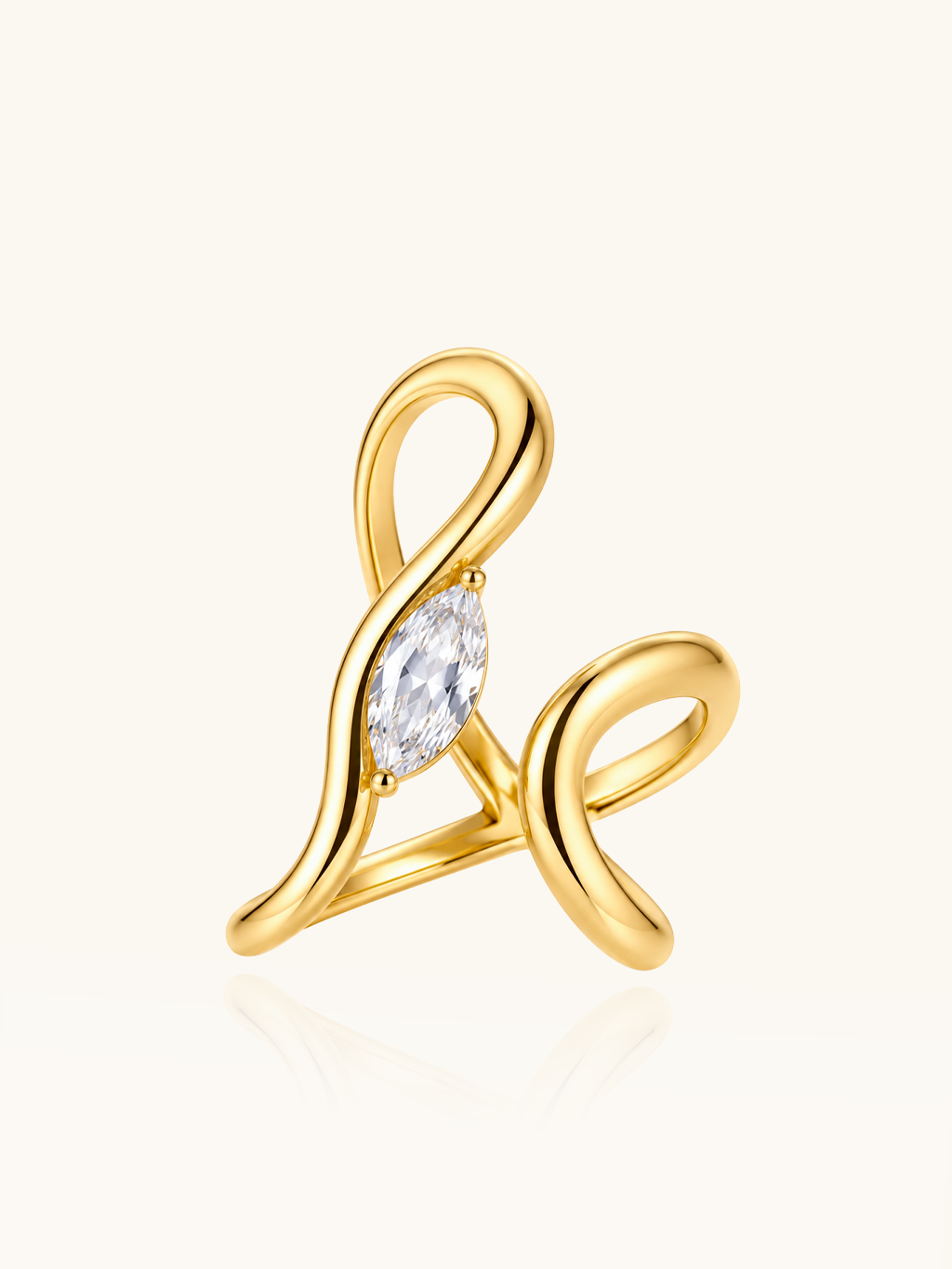 Geschwungener Zirkonia Ring Gold mit länglichem Stein