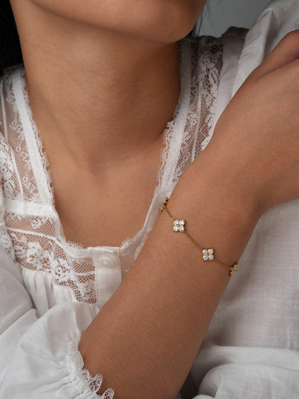 Kleeblatt Armband Gold mit Zirkonia