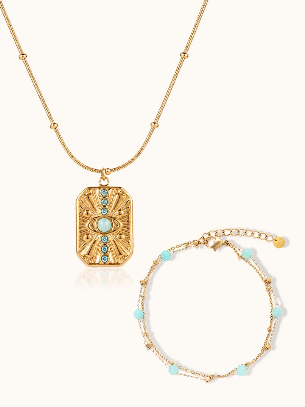 Amazonit Auge Halskette & Doppelreihiges Armband Schmuck Set - Dorose | Wasserresistent, kein Verfärben