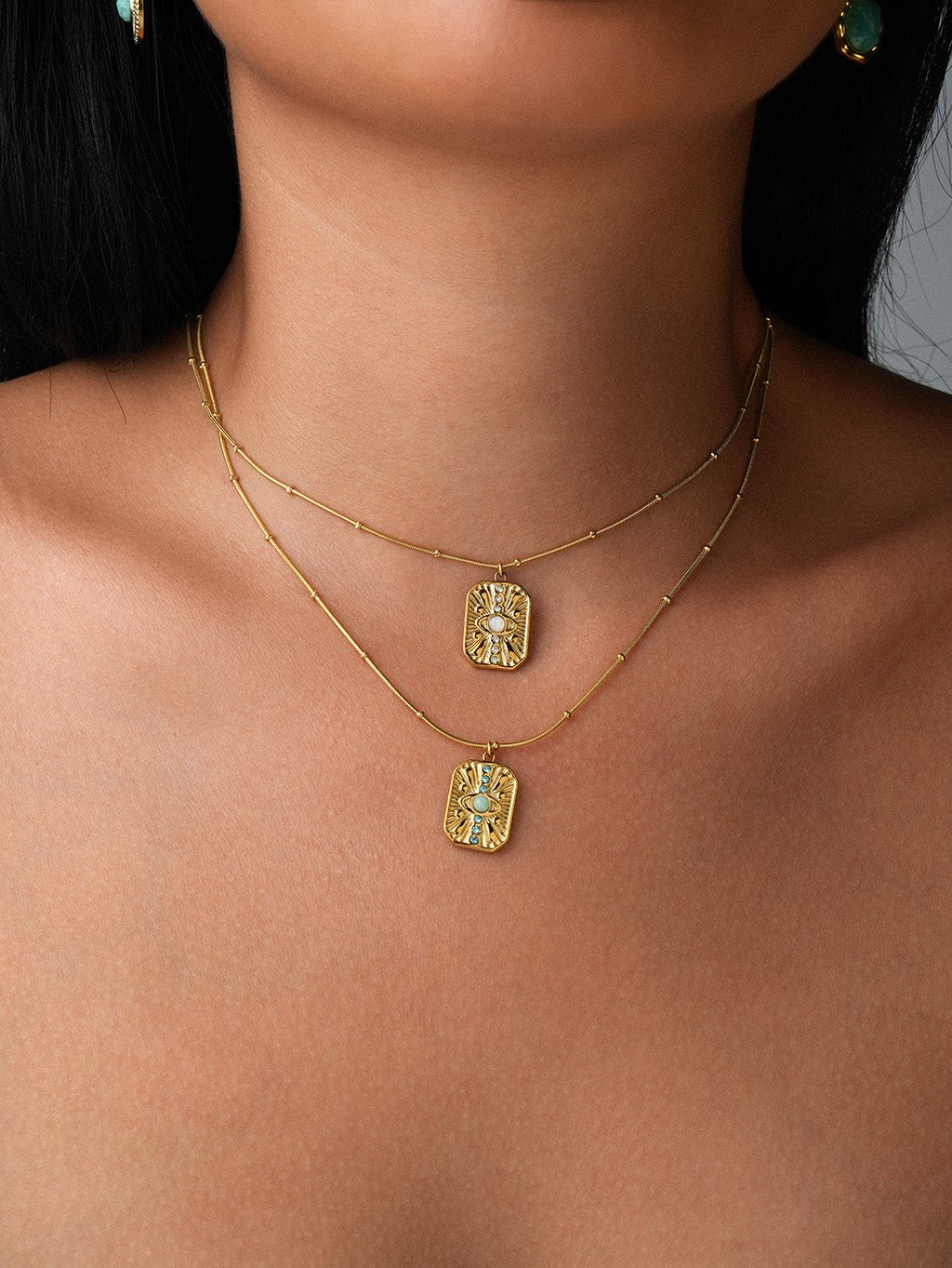 Amazonit Auge Halskette Gold mit Zirkonia - Dorose | Wasserresistent, kein Verfärben
