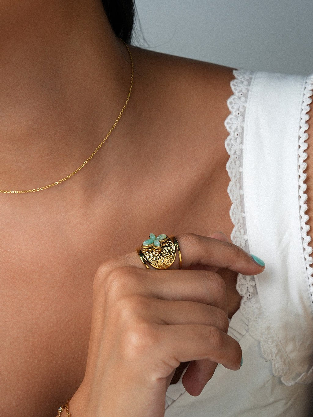 Amazonit Blüten Ring Gold - Dorose | Wasserresistent, kein Verfärben