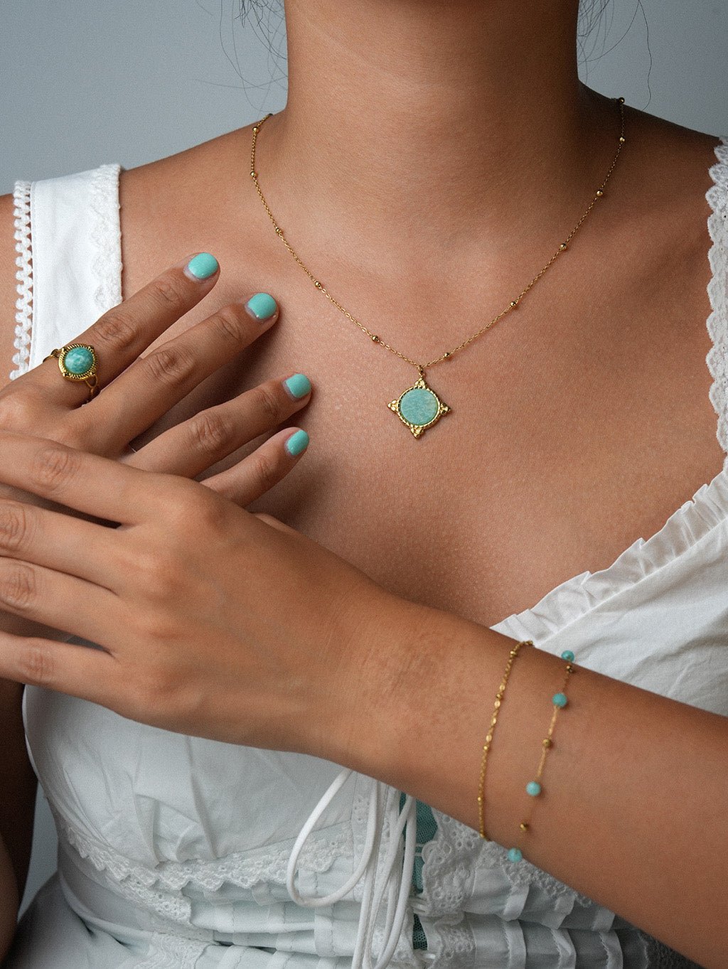 Amazonit Doppelreihiges Armband Gold - Dorose | Wasserresistent, kein Verfärben