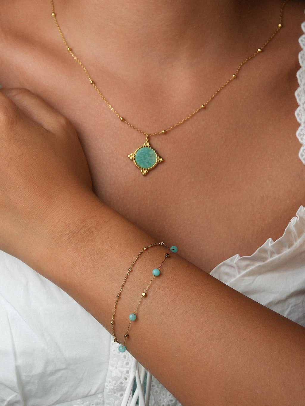 Amazonit Doppelreihiges Armband Gold - Dorose | Wasserresistent, kein Verfärben