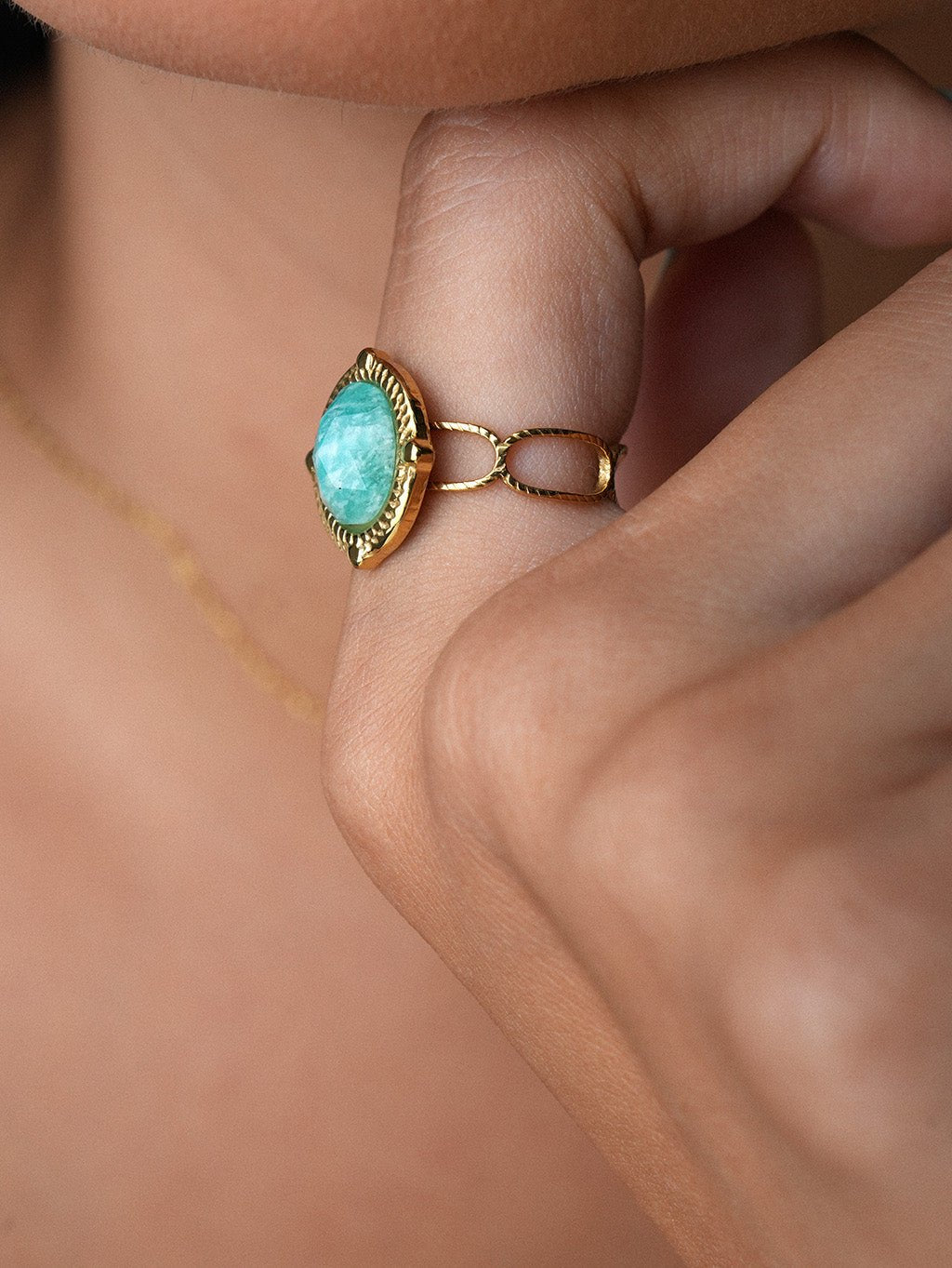 Amazonit Vintage Ring Gold - Dorose | Wasserresistent, kein Verfärben