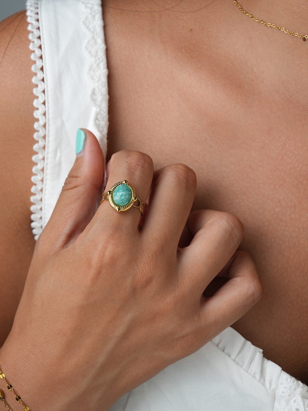 Amazonit Vintage Ring Gold - Dorose | Wasserresistent, kein Verfärben