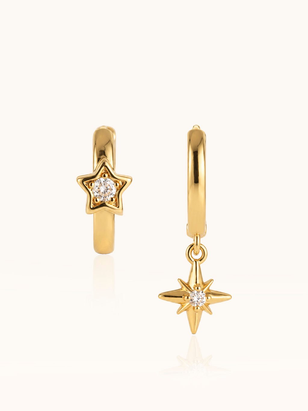 Asymmetrische Stern Ohrringe Gold mit Zirkonia - Dorose | Wasserresistent, kein Verfärben