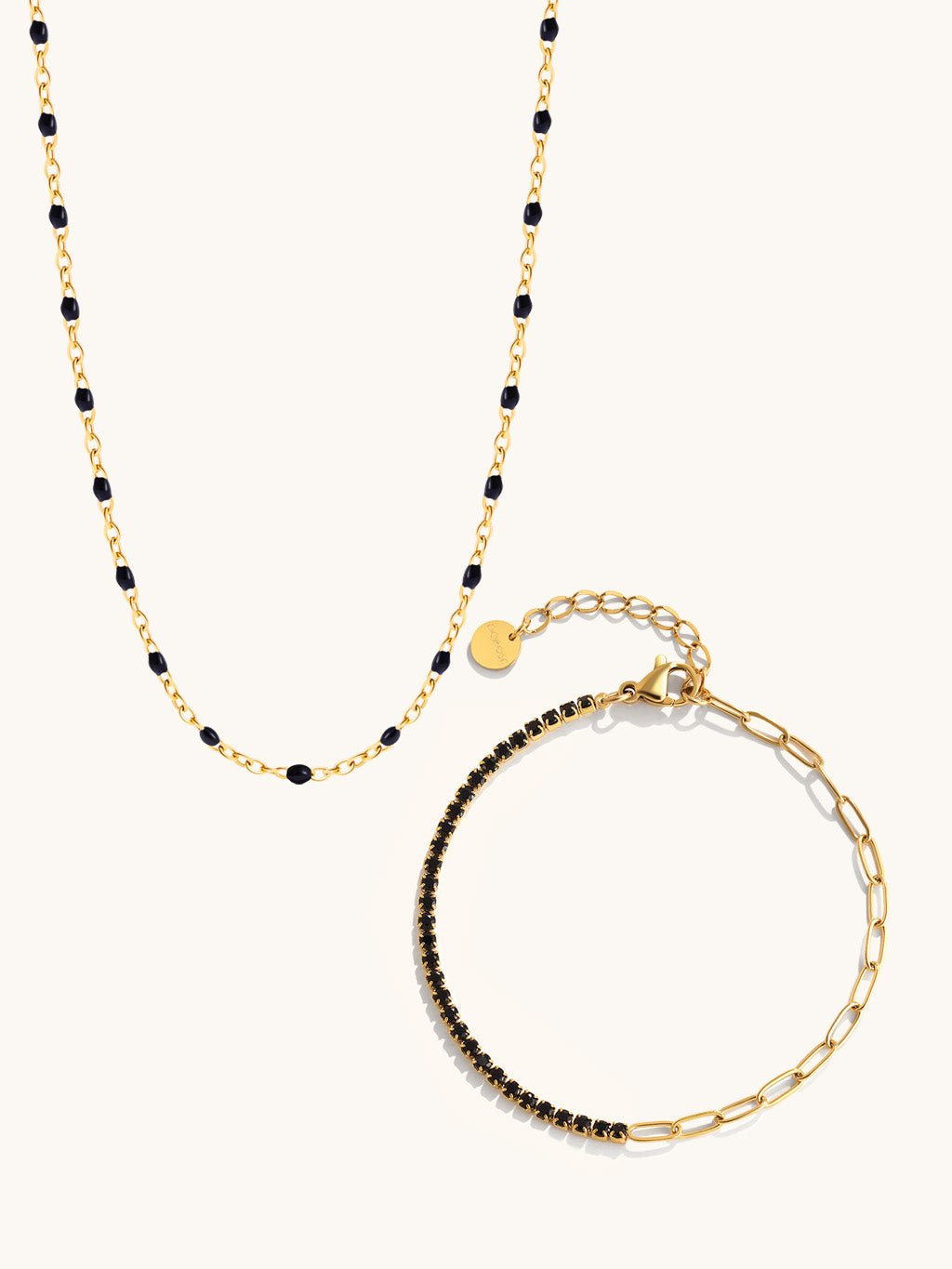 Black Enamel Bead Halskette & Armband Schmuck Set - Dorose | Wasserresistent, kein Verfärben