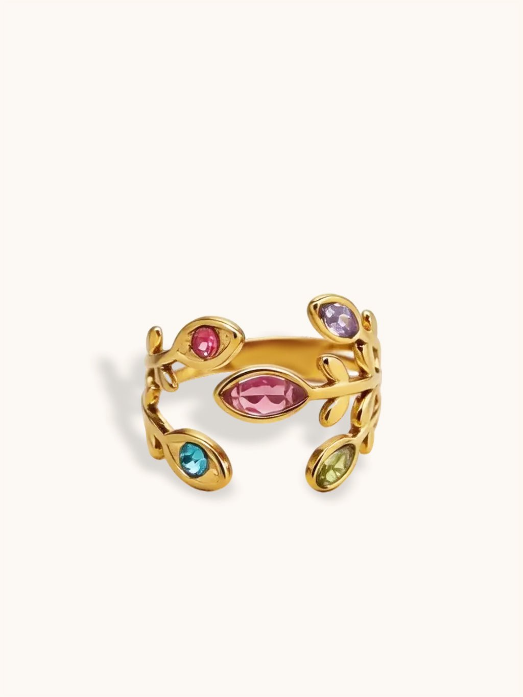 Blatt - Ring mit bunten Akzenten Gold - Dorose | Wasserresistent, kein Verfärben