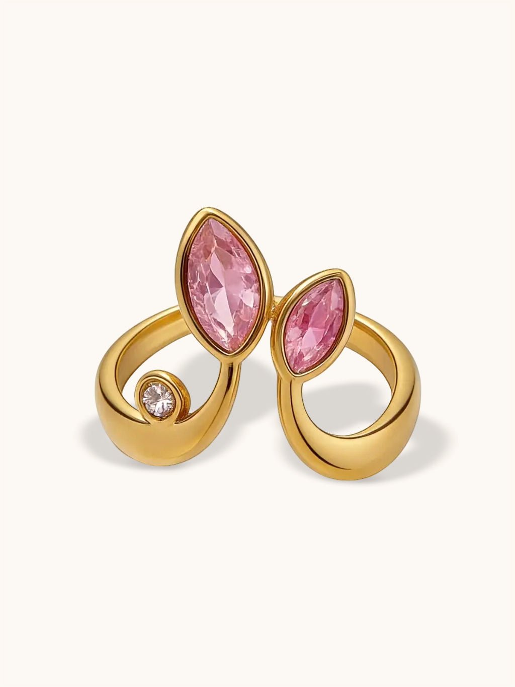 Blatt - Ring mit rosa Zirkonia Gold - Dorose | Wasserresistent, kein Verfärben