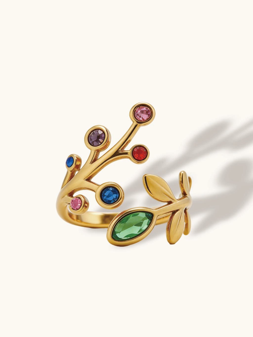 Blattring mit bunten Zirkonia Gold - Dorose | Wasserresistent, kein Verfärben