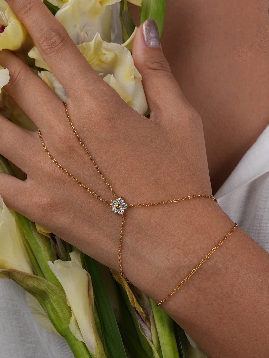 Blütenzirkonia Finger - Armband Gold - Dorose | Wasserresistent, kein Verfärben