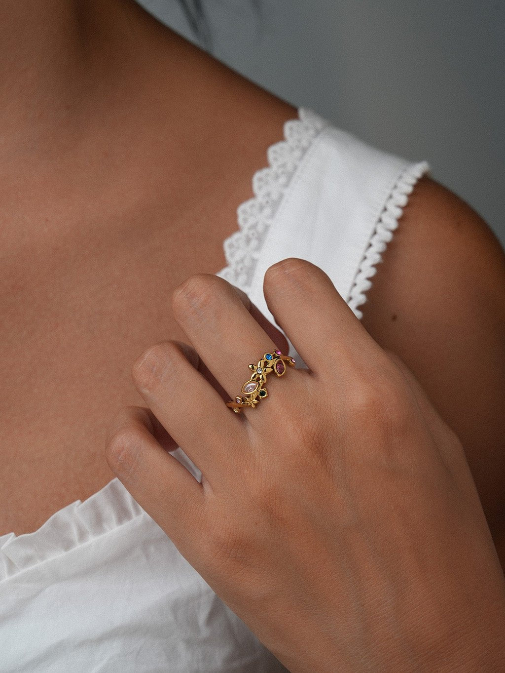 Blumen Ring Gold mit Zirkonia - Dorose | Wasserresistent, kein Verfärben