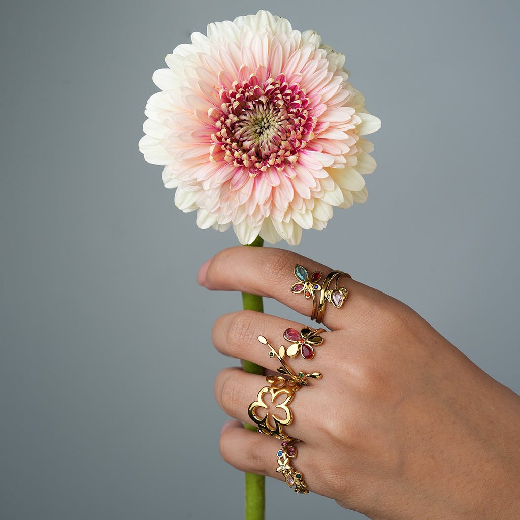 Blumen Ring Gold mit Zirkonia - Dorose | Wasserresistent, kein Verfärben