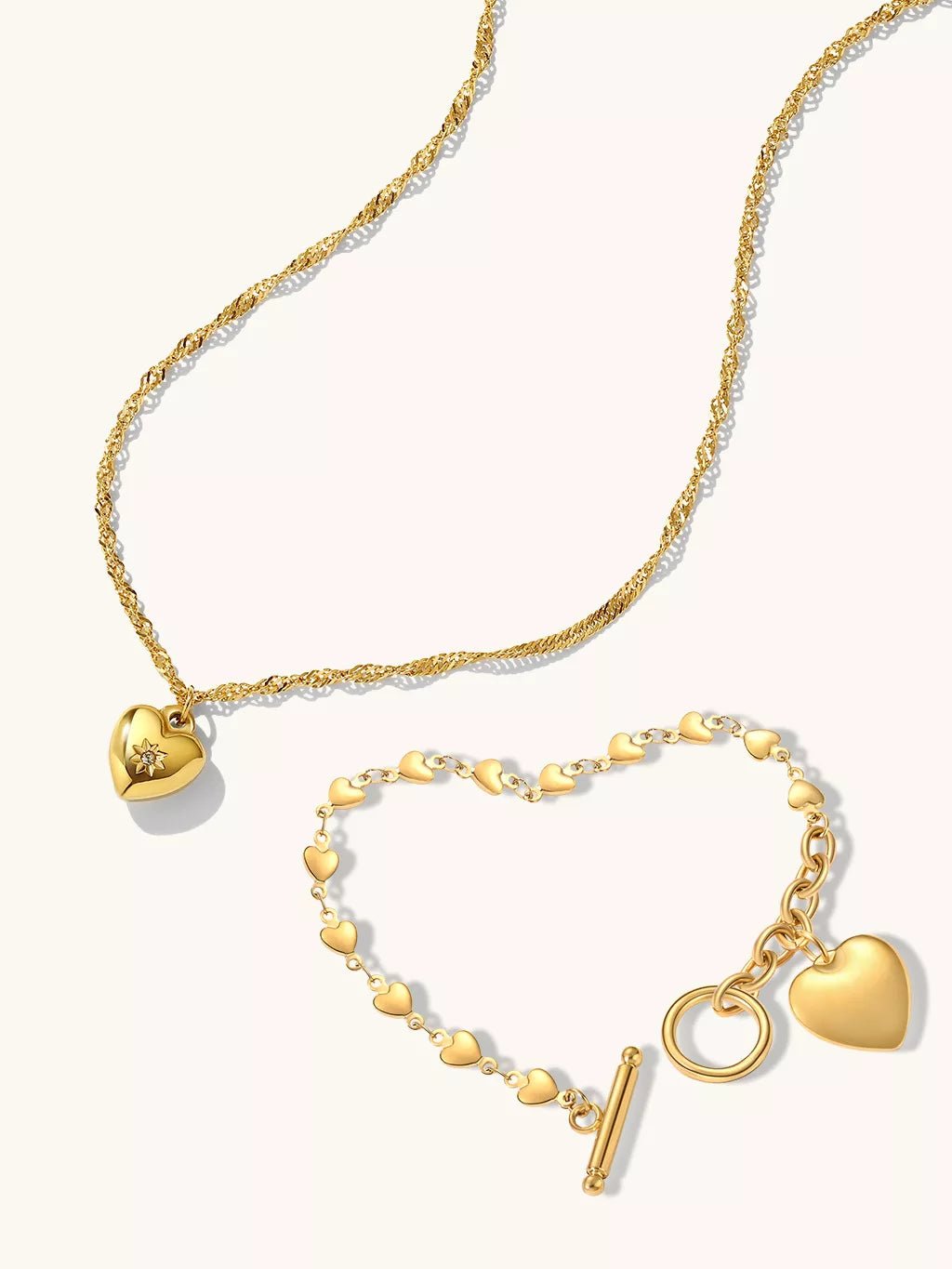 Bold Heart Armband & Heartbeat Halskette Schmuck Set - Dorose | Wasserfester Schmuck, 18K vergoldet