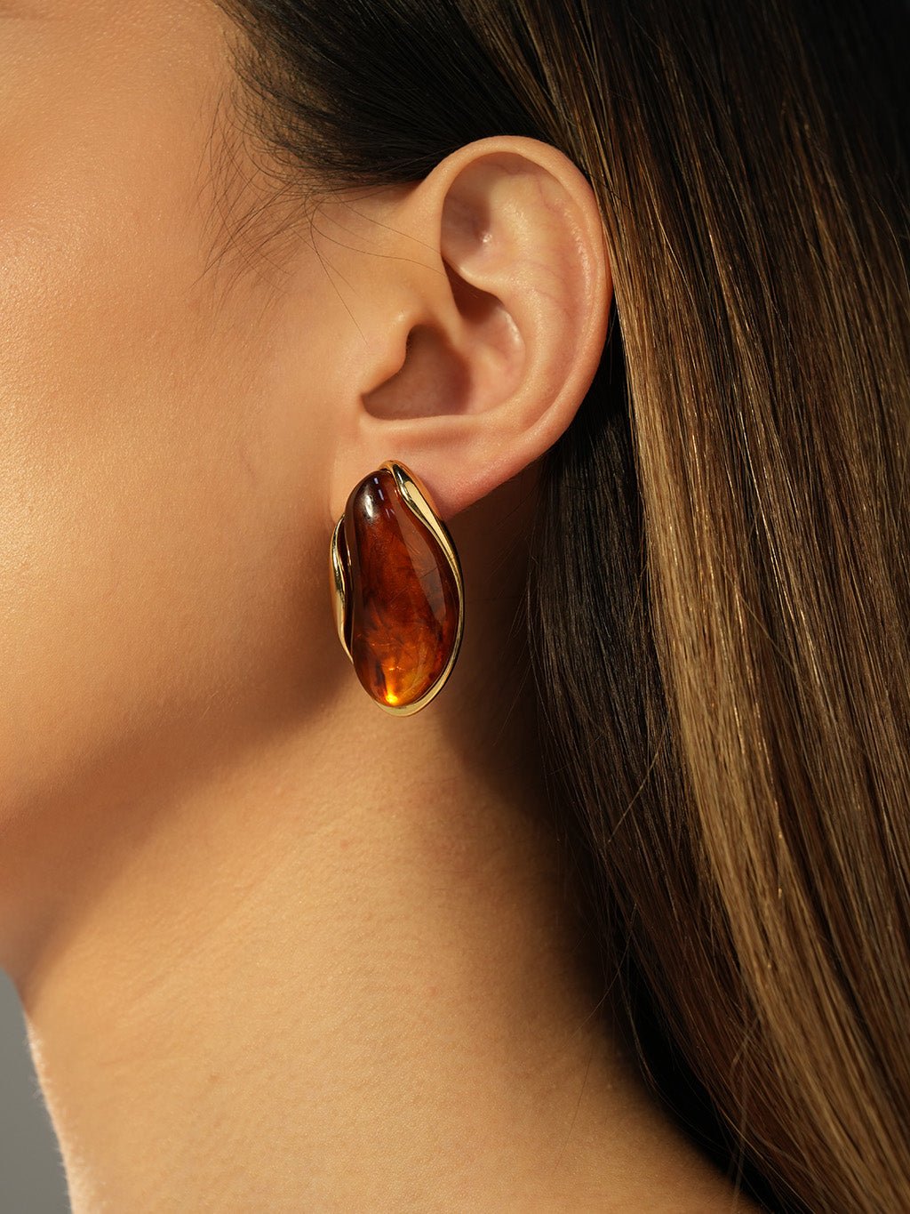 Braun Oval Ohrringe Gold - Dorose | Wasserresistent, kein Verfärben