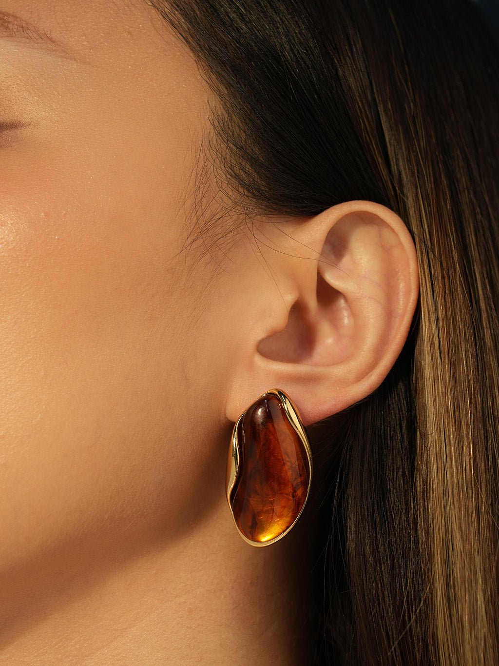 Braun Oval Ohrringe Gold - Dorose | Wasserresistent, kein Verfärben