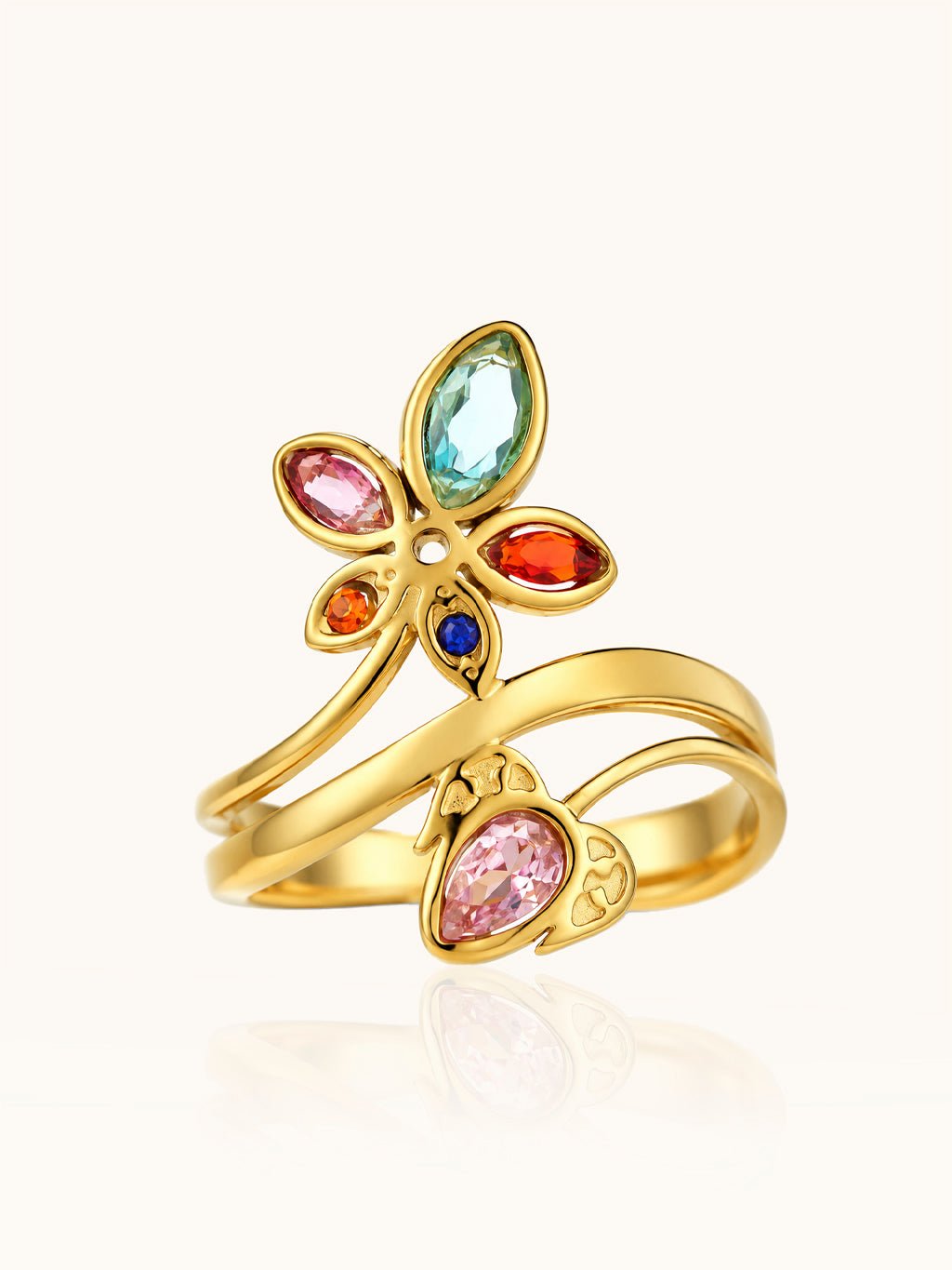 Bunter Blumen Ring Gold mit Zirkonia - Dorose | Wasserresistent, kein Verfärben