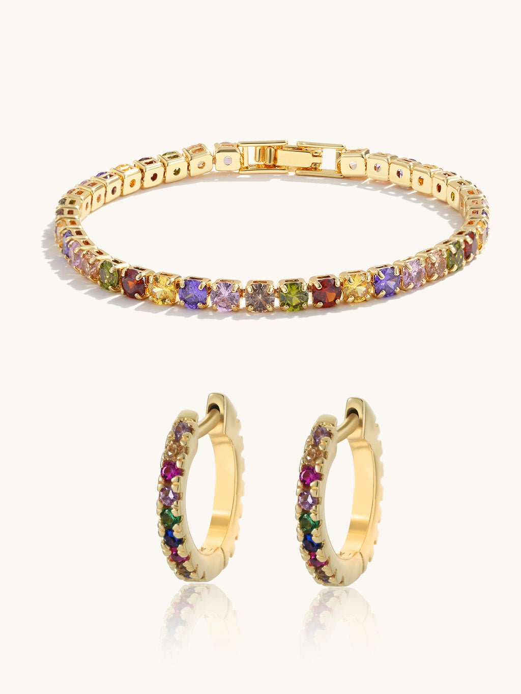Colorful Armband & Rainbow Creolen Schmuck Set - Dorose | Wasserresistent, kein Verfärben