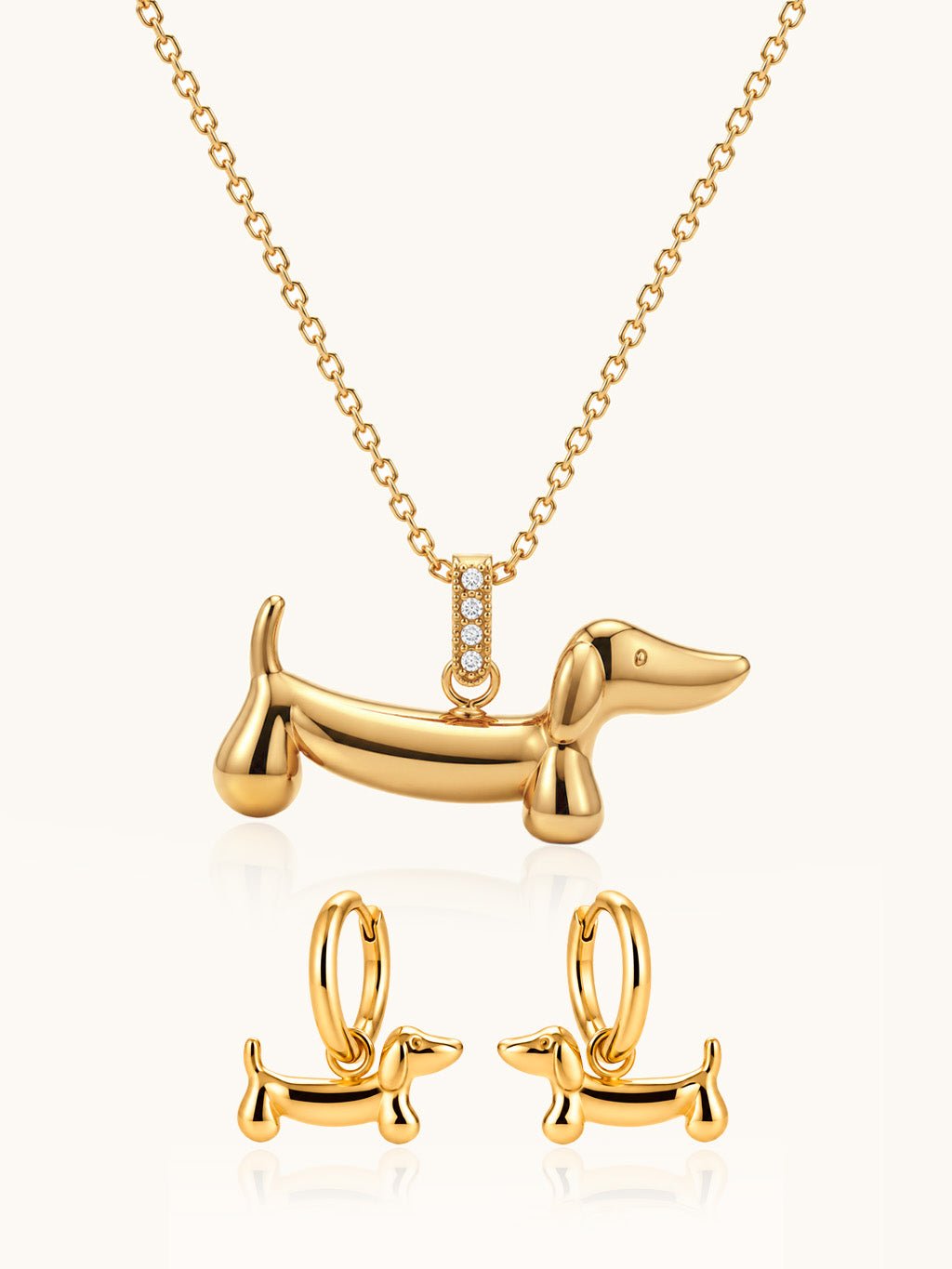 Dackel Schmuckset Gold – Halskette & Ohrringe - Dorose | Wasserresistent, kein Verfärben