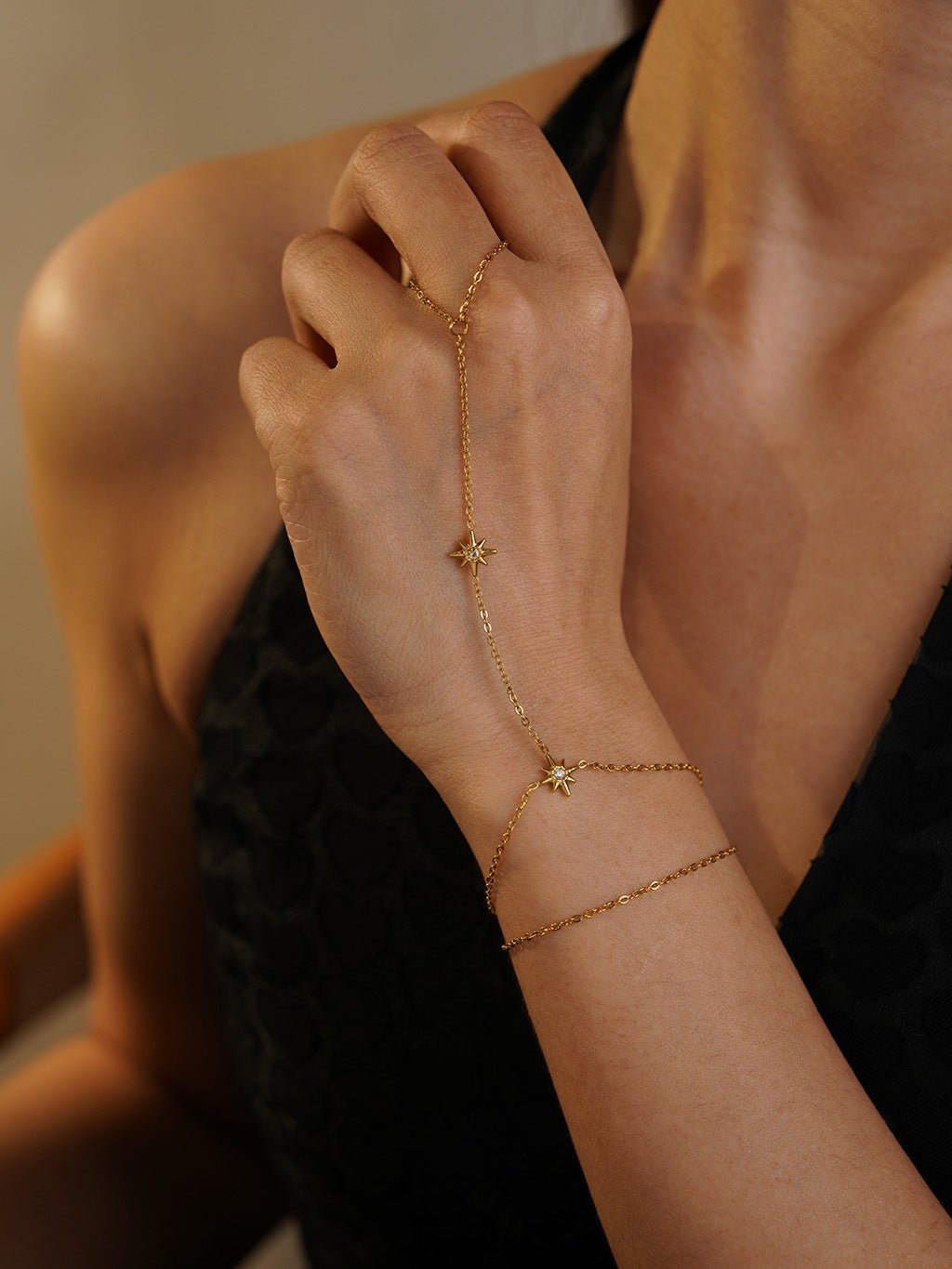 Doppel - Sternzirkonia Finger - Armband Gold - Dorose | Wasserresistent, kein Verfärben