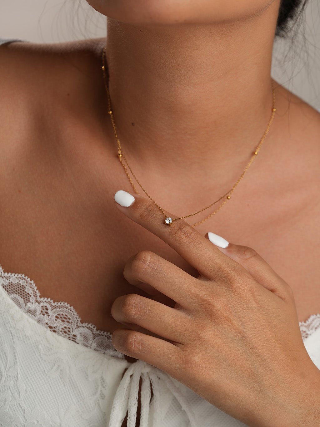 Doppelkette mit Goldperlen & Zirkonia - Anhänger Gold - Dorose | Wasserresistent, kein Verfärben