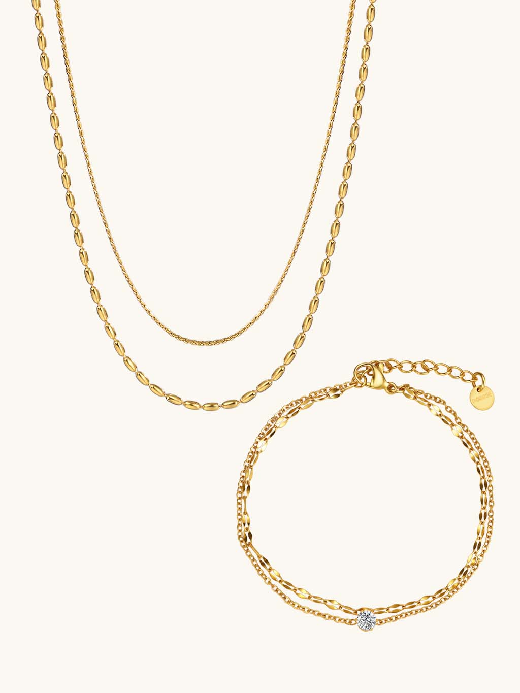 Doppelketten & Sparkle Double-layered Armband Schmuck Set - Dorose | Wasserresistent, kein Verfärben