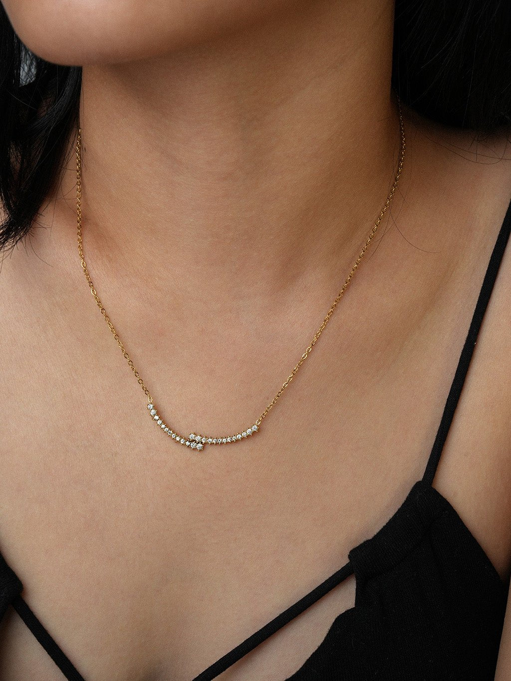 Doppelreihe Zirkonia Lächeln Kette Gold - Dorose | Wasserresistent, kein Verfärben