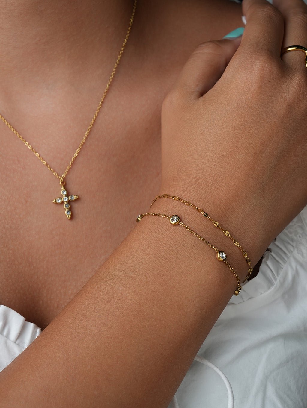 Doppelreihiges Armband Gold mit Zirkonia - Dorose | Wasserresistent, kein Verfärben