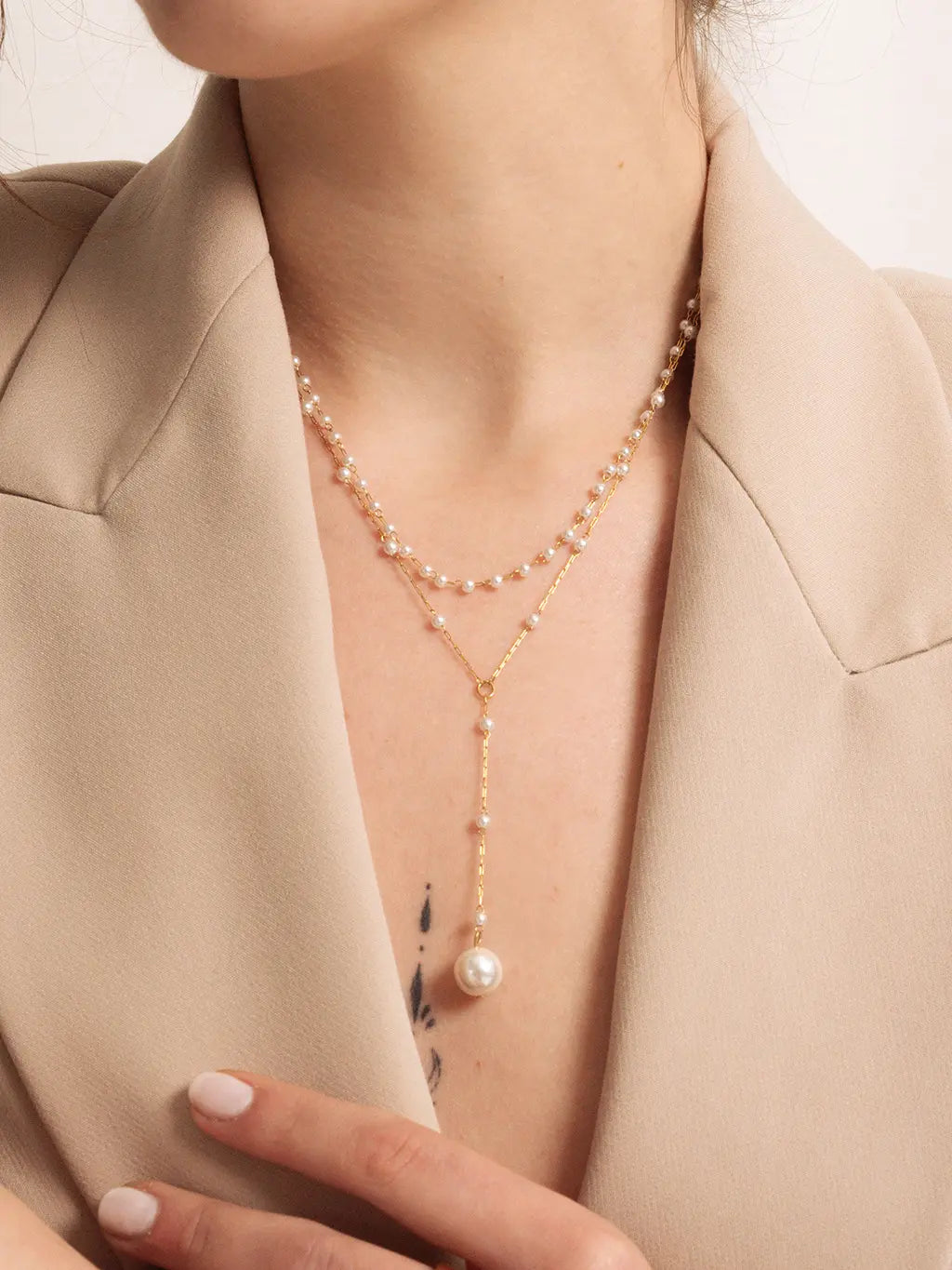 Pearl Station Y-Kette Gold