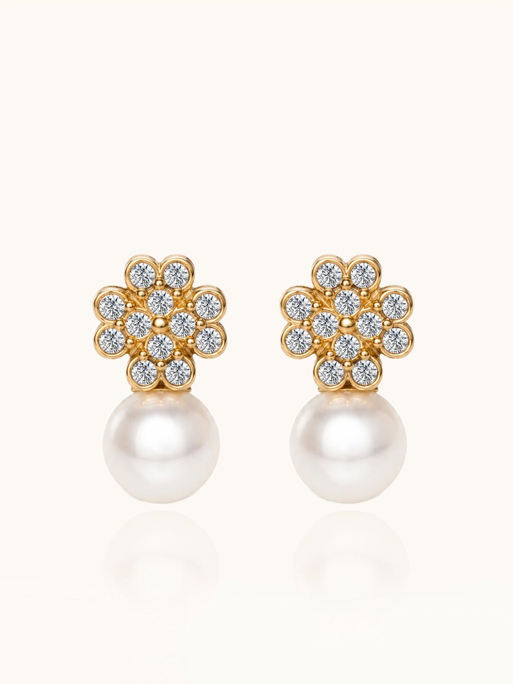 Elegante Blumen Perlen Ohrringe Gold mit Zirkonia - Dorose | Wasserresistent, kein Verfärben