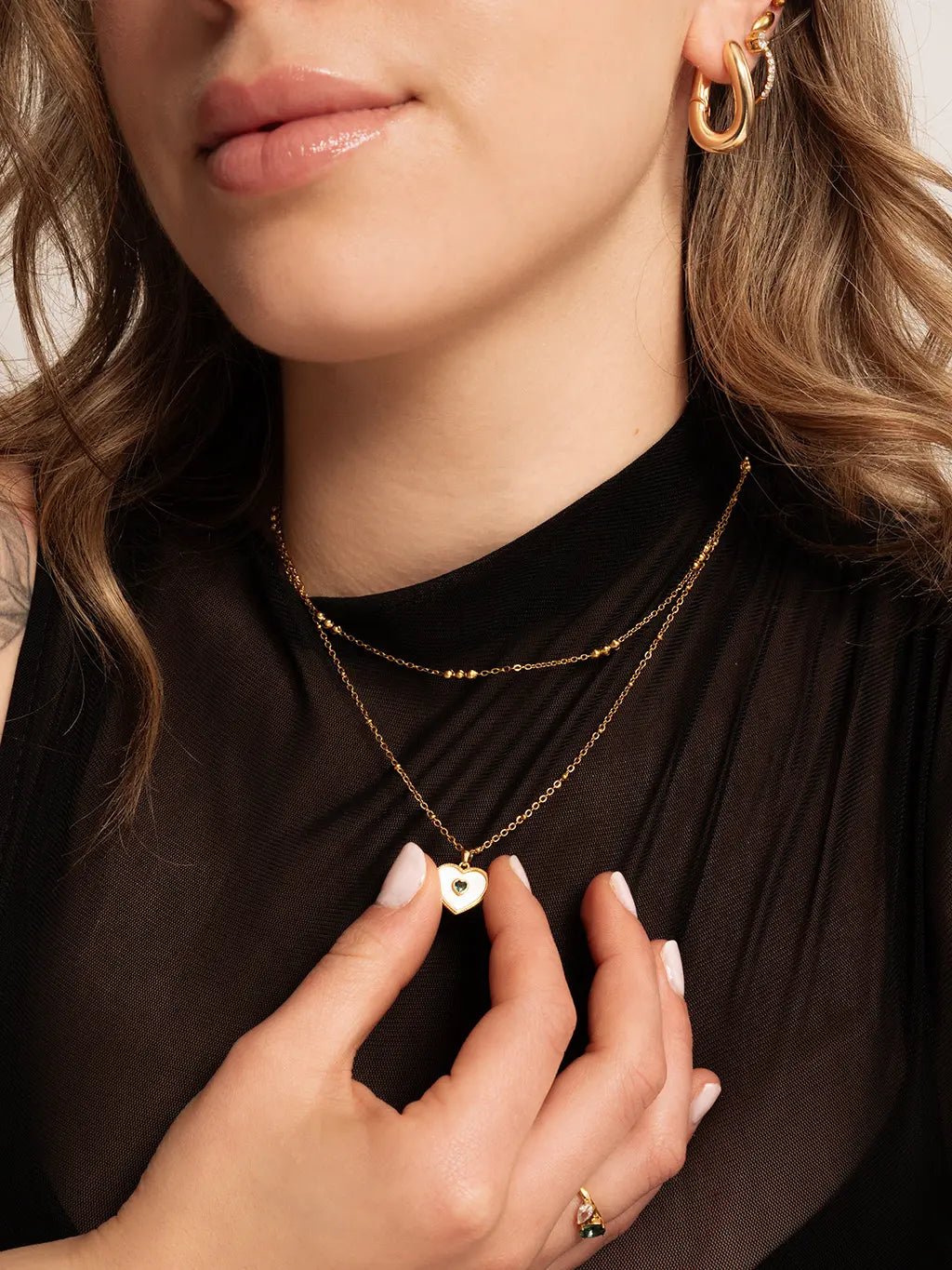 Emerald Heart Tag Kette Gold - Dorose | Wasserfester Schmuck, 18K vergoldet