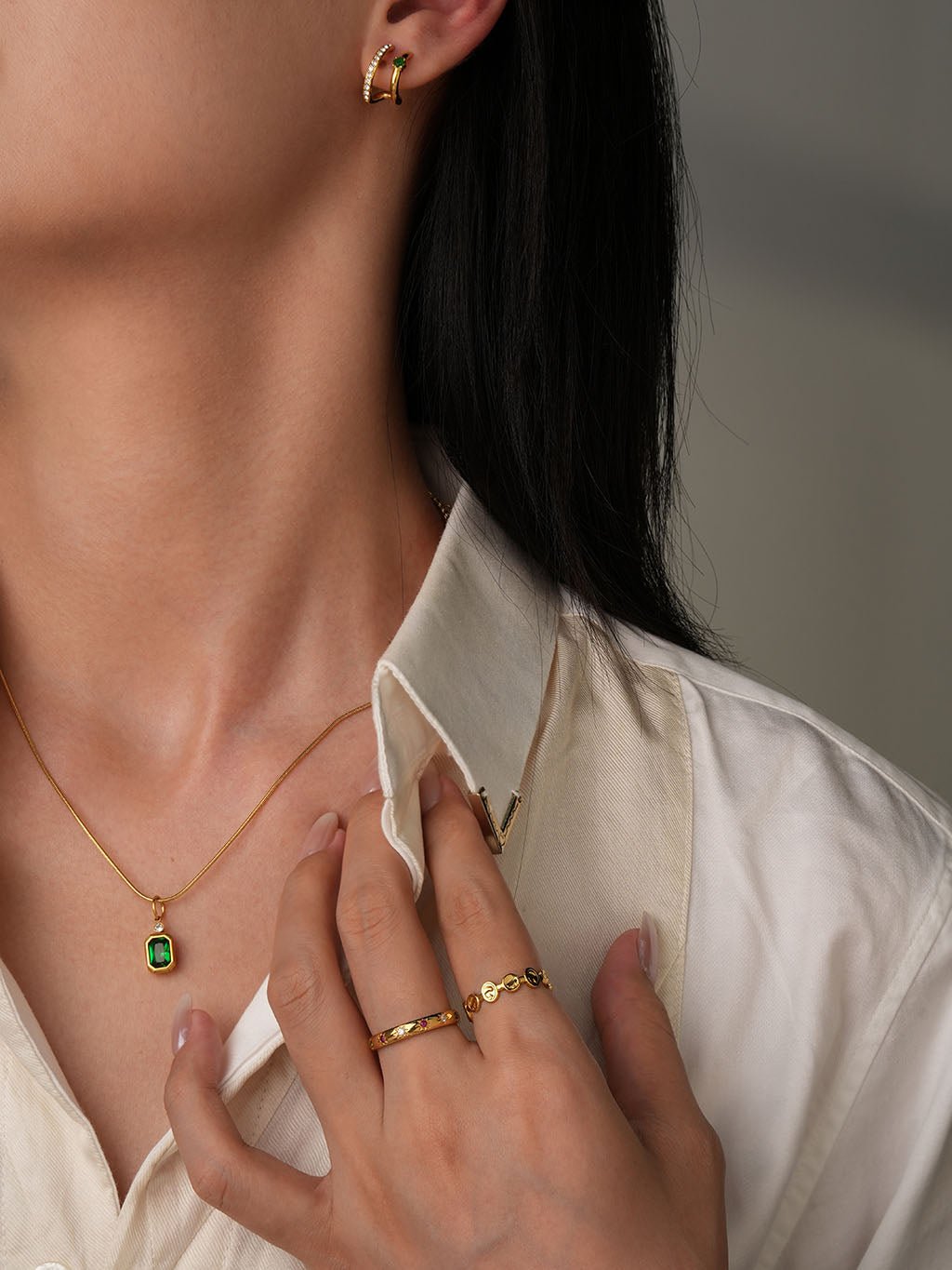 Emerald Zirkonia Hoop Ohrringe Gold - Dorose | Wasserresistent, kein Verfärben