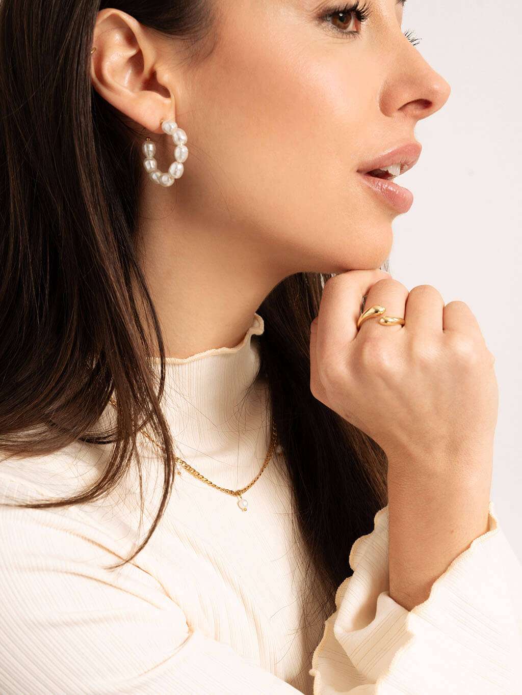 Figaro Halskette mit Pearl Gold - Dorose | Wasserfester Schmuck, 18K vergoldet