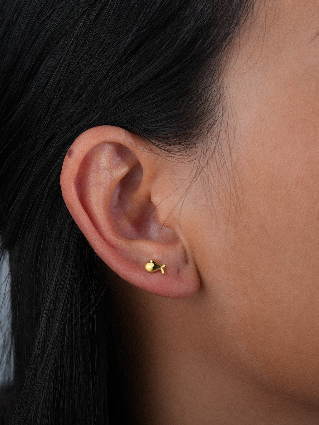 Fisch Ohrpiercing Gold mit Zirkonia - Dorose | Wasserresistent, kein Verfärben