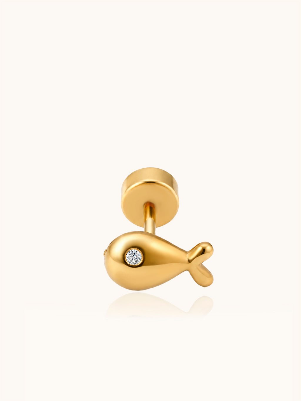 Fisch Ohrpiercing Gold mit Zirkonia - Dorose | Wasserresistent, kein Verfärben