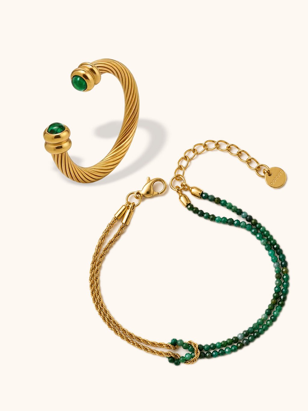 Geflochtenes Armband & Emerald Twist Ring Schmuck Set - Dorose | Wasserresistent, kein Verfärben
