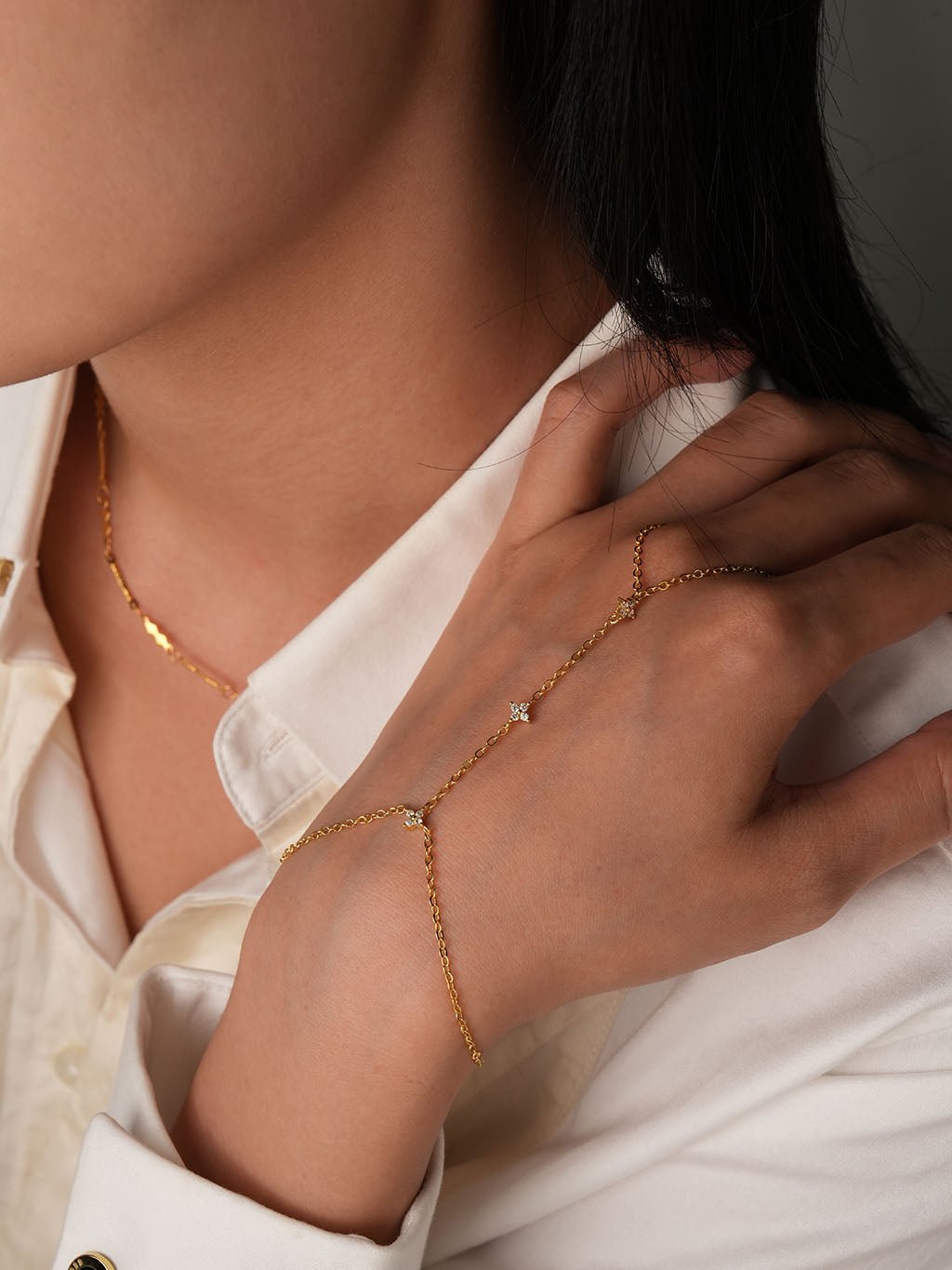 Glücksklee Handkette Gold mit Zirkonia - Dorose | Wasserresistent, kein Verfärben