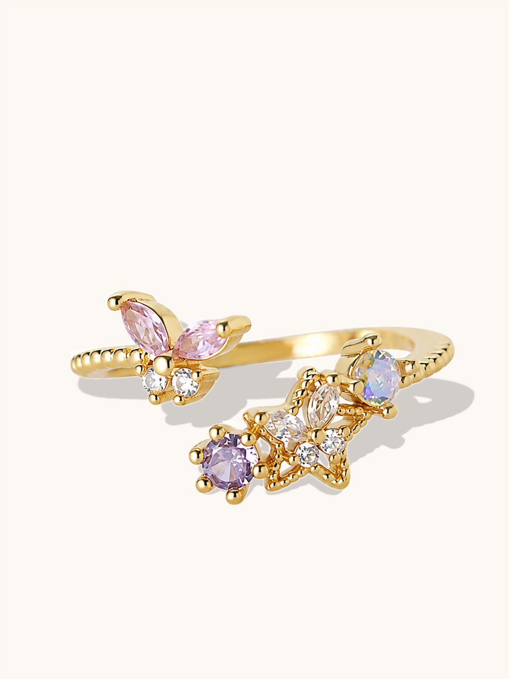 Goldener Schmetterlingsring mit Zirkonia - Dorose | Wasserresistent, kein Verfärben
