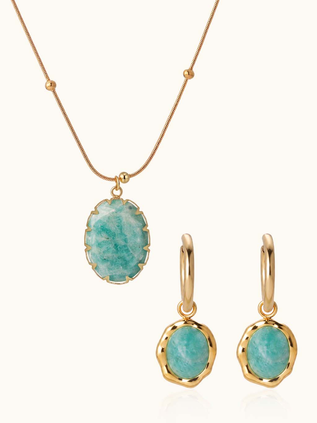 Grünem Heilstein Kette & Elegante Amazonit Creolen Schmuck Set - Dorose | Wasserresistent, kein Verfärben