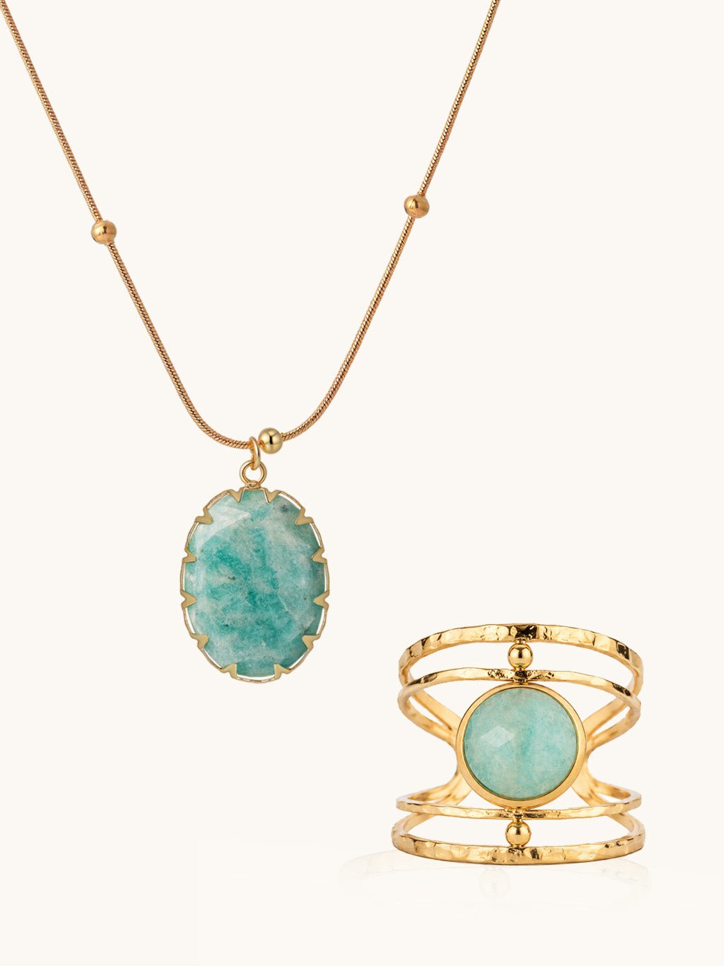 Grünem Heilstein Kette & Ocean Crown Ring Schmuck Set - Dorose | Wasserresistent, kein Verfärben