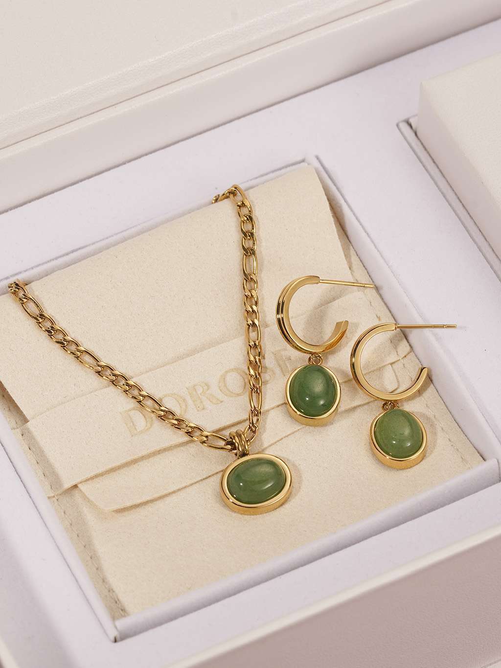 Grün Lake Kette & Ohrringe Schmuck Set - Dorose | Wasserfester Schmuck, 18K vergoldet