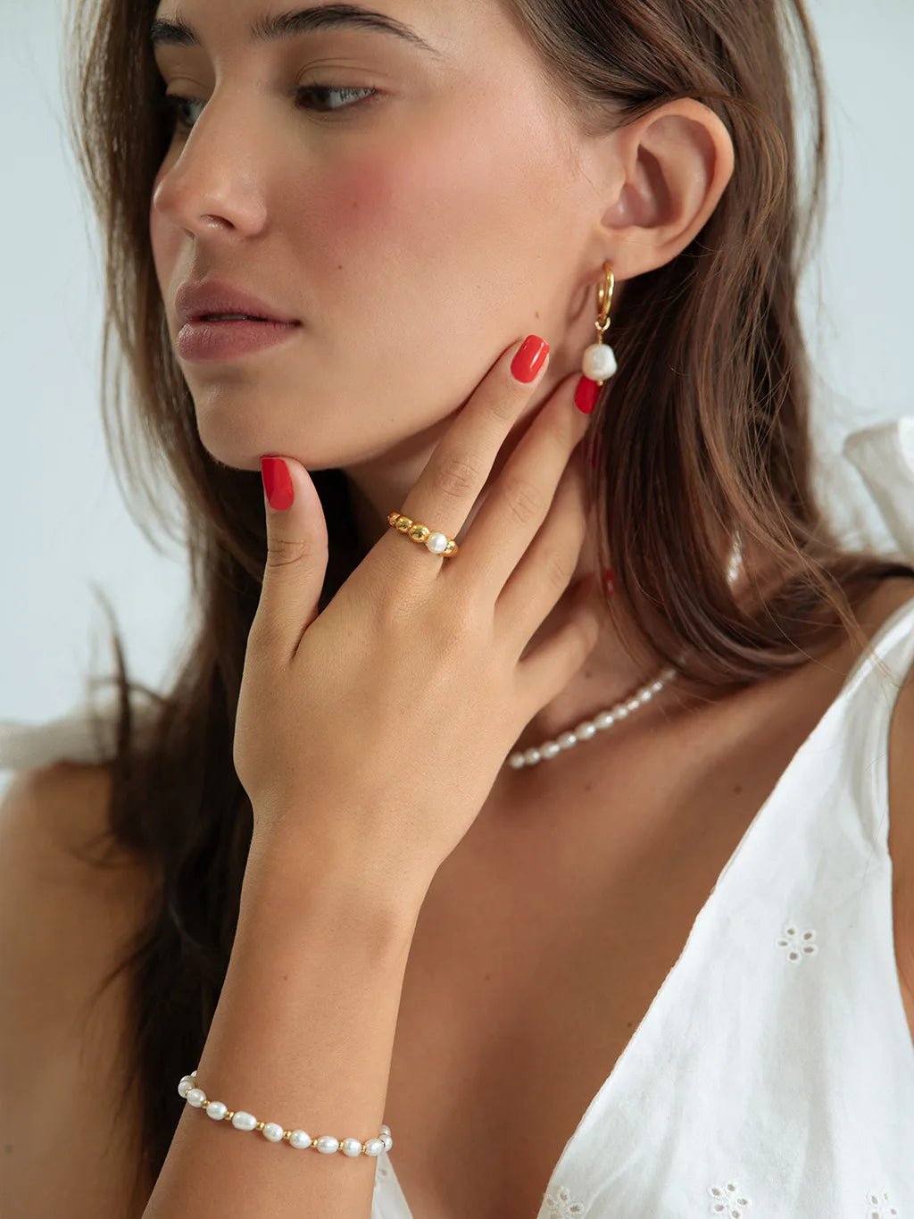 Halskette Ot Pearls & Ohrringe mit Perlen - Anhänger Schmuck Set - Dorose | Wasserfester Schmuck, 18K vergoldet