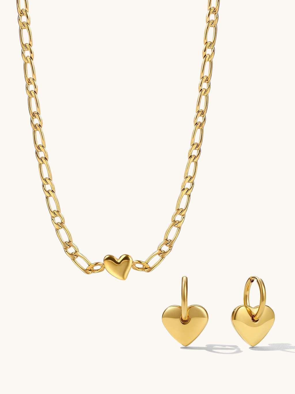 Heart Cherish Halskette & Simple Heart Ohrringe Schmuck Set - Dorose | Wasserfester Schmuck, 18K vergoldet