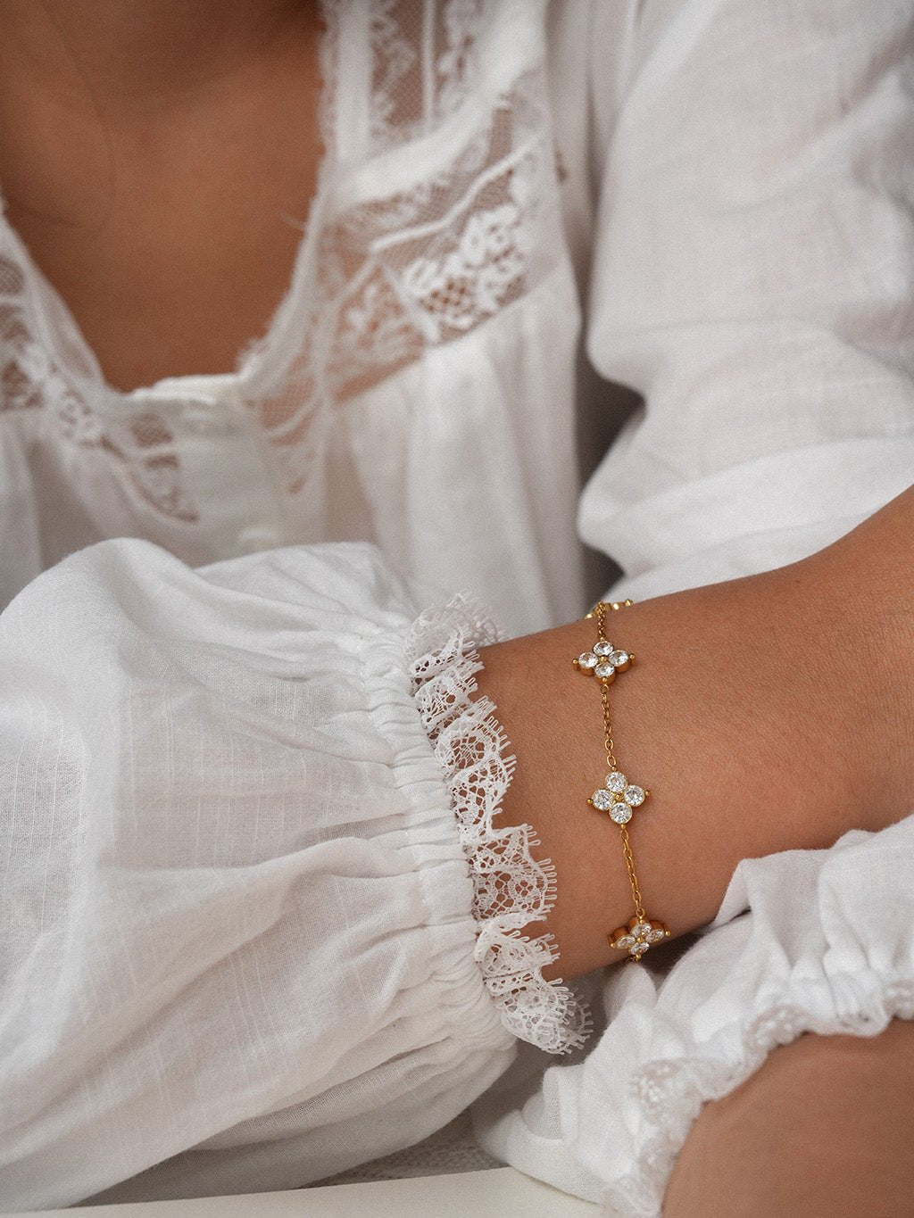 Kleeblatt Armband Gold mit Zirkonia - Dorose | Wasserresistent, kein Verfärben