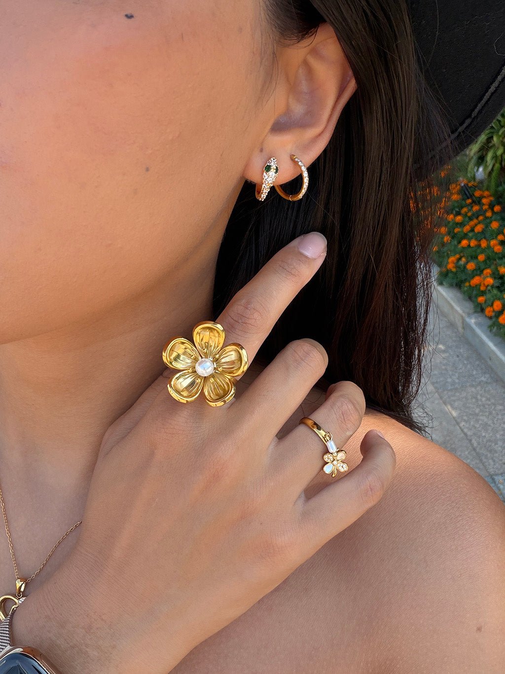 Kleeblatt & Perle Ring Gold - Dorose | Wasserresistent, kein Verfärben