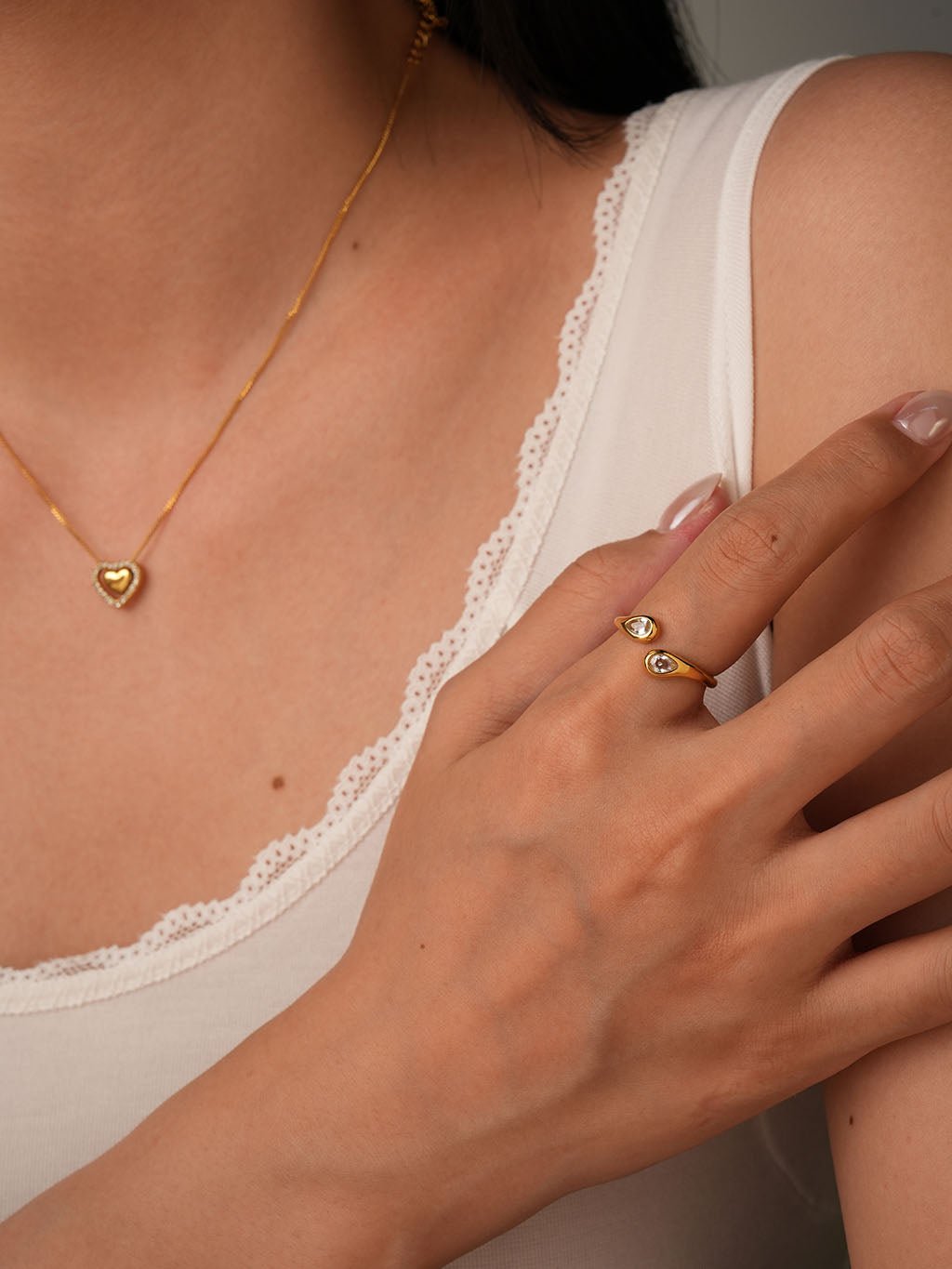 Lichttropfen Ring Gold mit Zirkonia - Dorose | Wasserresistent, kein Verfärben