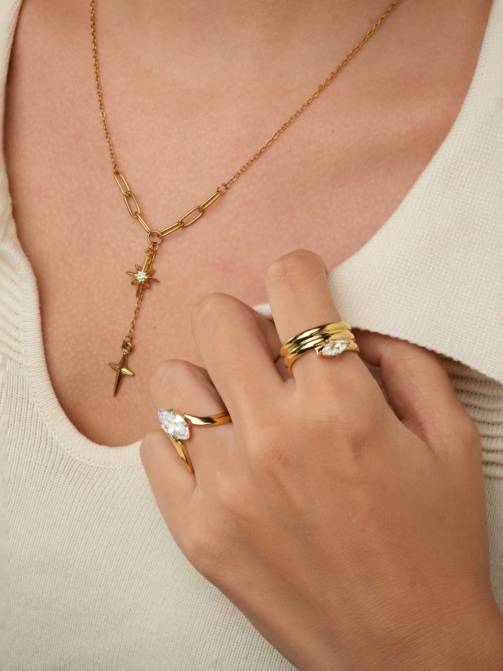 Marquise Zirkonia Wave Ring Gold - Dorose | Wasserresistent, kein Verfärben