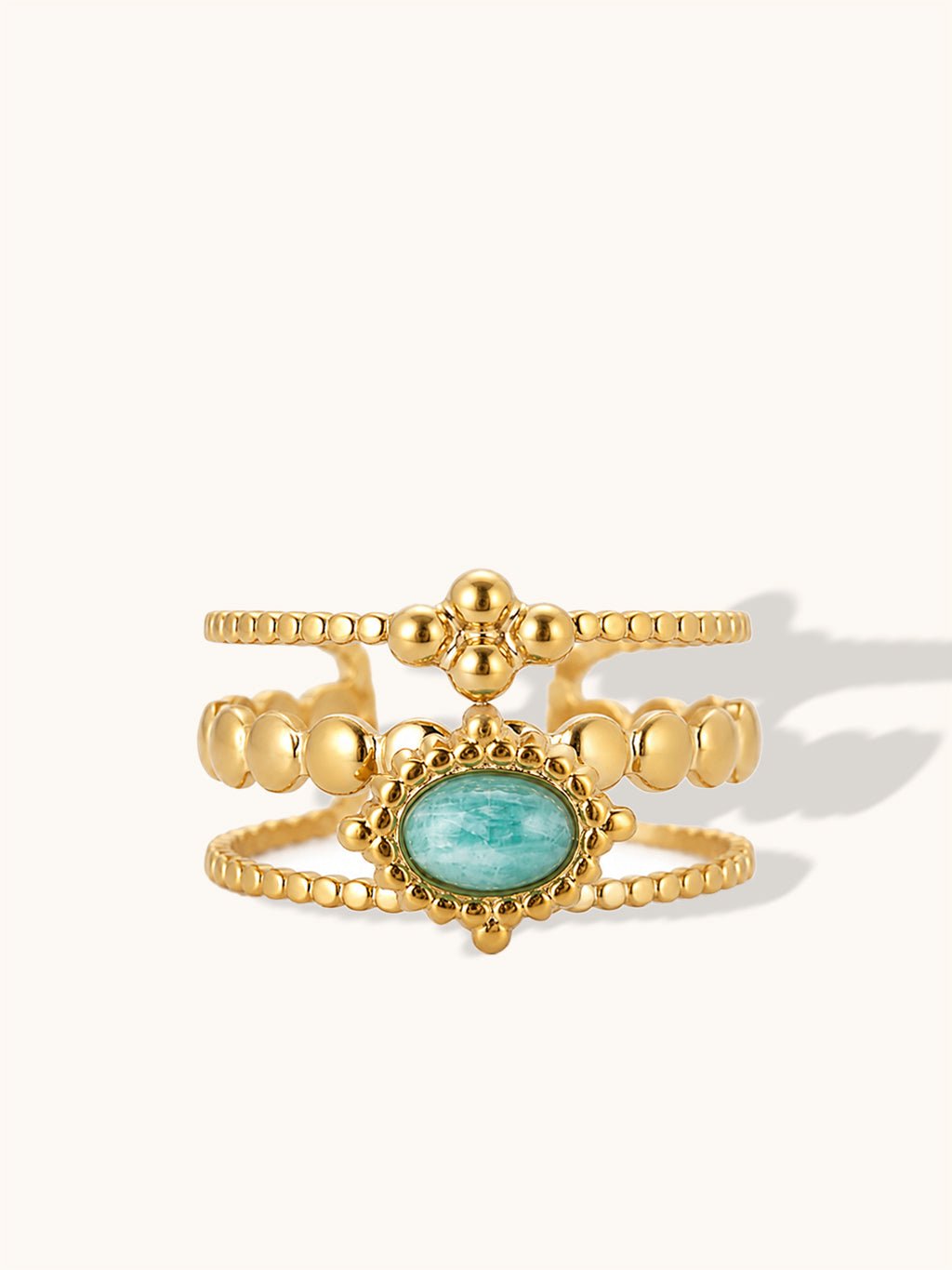 Mehrreihiger Amazonit Ring Gold Verstellbar - Dorose | Wasserresistent, kein Verfärben