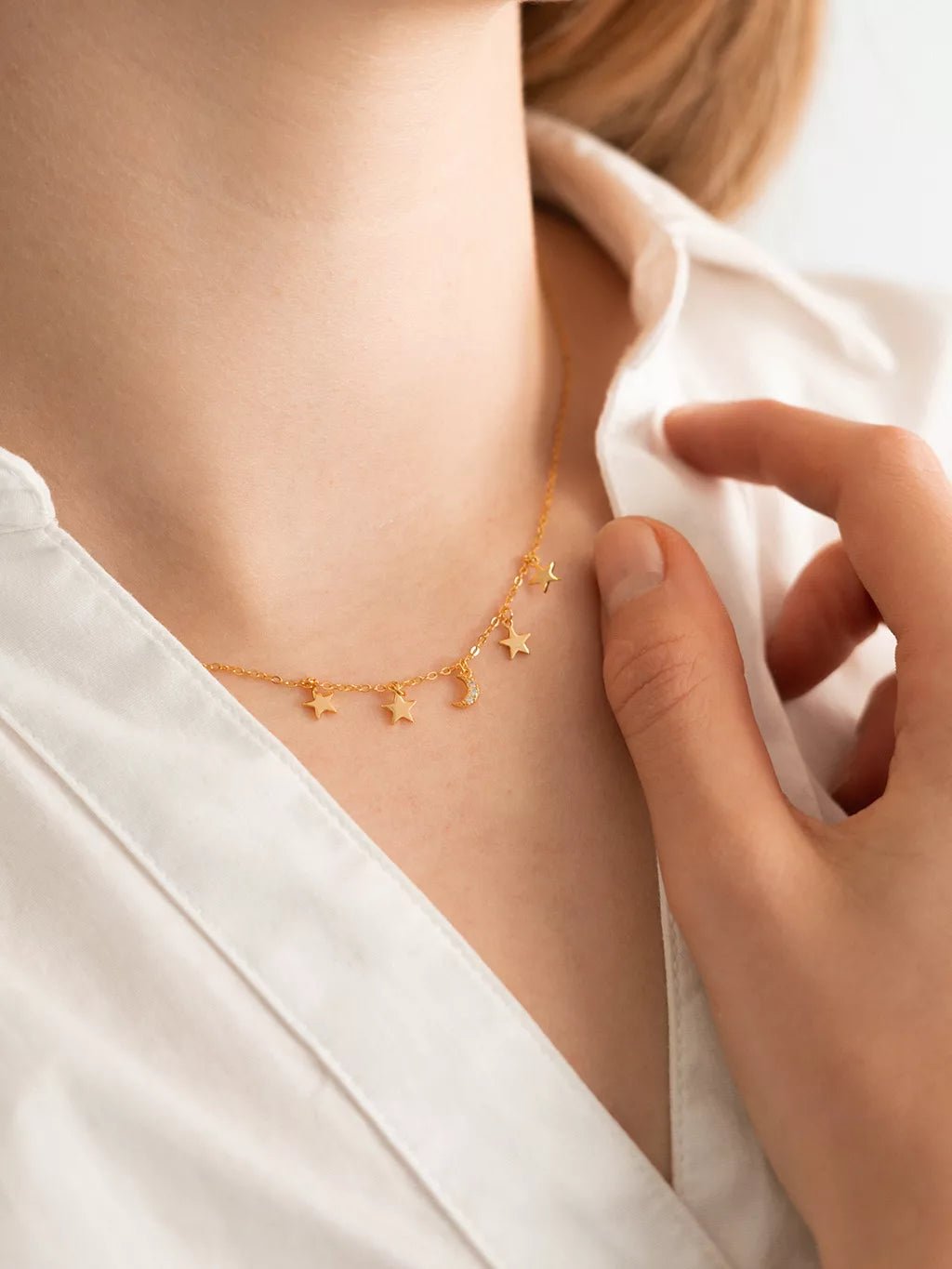 Moon and Star Halskette Gold - Dorose | Wasserfester Schmuck, 18K vergoldet